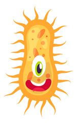 Pathogen cell character. Smiling cartoon infection symbol