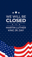 Martin Luther King Jr. Day design with US flag background. Happy MLK day. I have a dream.