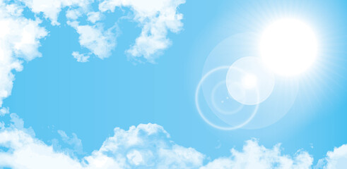【ベクターai】青空風景太陽と白い雲リアル背景壁紙真夏日のさわやかな上空イラスト素材