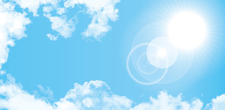 【ベクターai】青空風景太陽と白い雲リアル背景壁紙真夏日のさわやかな上空イラスト素材