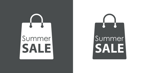 Logotipo con silueta de bolsa de la compra con texto Summer Sale en fondo gris y fondo blanco