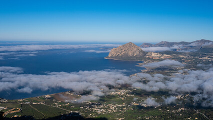 Top view of the sea, Monte Cofano and Valderice. Sicily Italy