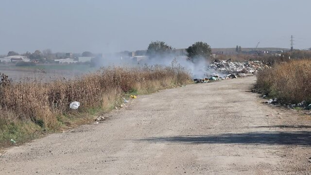 Burning Grabage Trash Illegal Dump Site Roadside Environment Damage