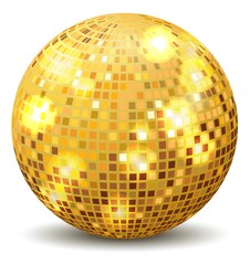 Golden glitter ball. Realistic party disco light