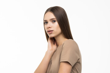 Naklejka premium Portrait of beautiful woman on white background