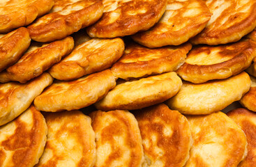 Background from fried pies, close-up.