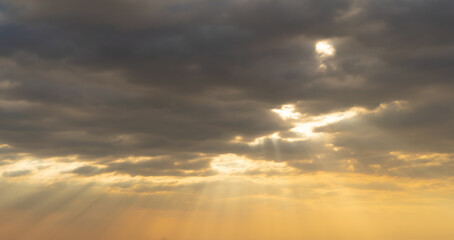 Sunset sky. Abstract nature background. Dramatic blue with orange colorful clouds in twilight time.