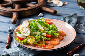 Caesar salad with lightly salted salmon-1