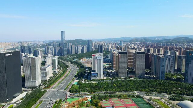 aerial photography china jinan city architecture skyline