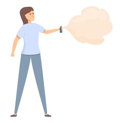 Girl spray defence icon cartoon vector. Self pepper. Woman gas