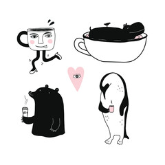 Coffee Vector Doodle Sticker Set  - 479960956