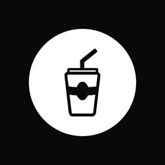 Cup with drinking straw icon. minimal line web icon. Drink vector illustration	in circle isolated on black background
