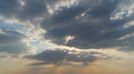 Sunset sky. Abstract nature background. Dramatic blue with orange colorful clouds in twilight time.