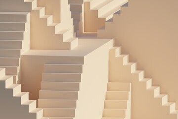 Minimalistic abstract staircase beige background 3d illustration