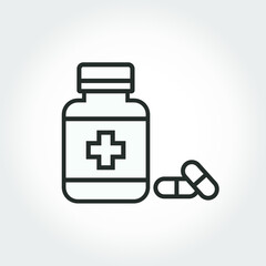 Medicament bottle and pills Illustration