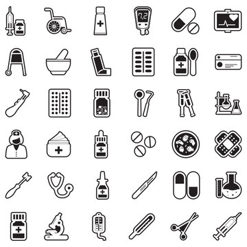 Pharmacy Icons. Line With Fill Design. Vector Illustration.