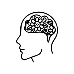 Mental health human brain icon. Hand drawn vector illustration.