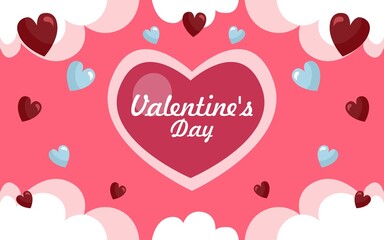 happy valentines day background design in pink color. heart and cloud illustration design.