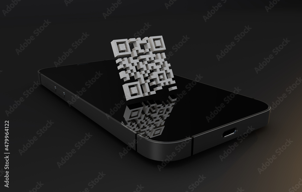 Wall mural 3d qr code with iphone 13 pro max and digital id - Wall murals