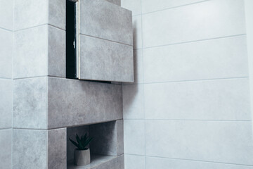 Obraz premium Hidden revision sanitary hatch on the wall of bathroom.