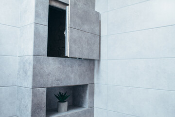 Hidden revision sanitary hatch on the wall of bathroom.