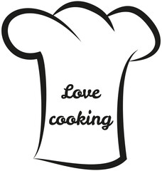 Homemade food logo design template. Graphic chefs hat icon symbol for cafe, restaurant, culinary. Modern linear love cooking label, emblem. Hand drawn lettering for food preparation, cooking