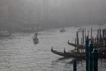 Gondola on the Grand Canal in the fog