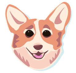 Happy face of a corgi dog. Color sketch isolated on white background.
