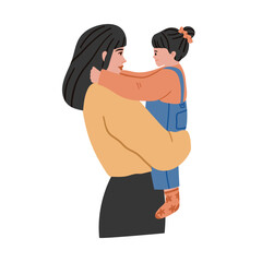 Happy mother with her baby. Vector hand drawn illustration. Isolated on white background.
