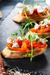 Crostini with roasted red pepper and feta