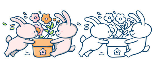 Hand-drawn illustration of funny cartoon Bunny