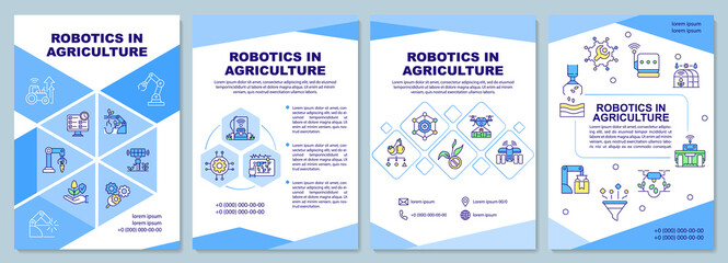 Robotics in agriculture brochure template. IoT adoption. Booklet print design with linear icons. Vector layouts for presentation, annual reports, ads. Arial-Black, Myriad Pro-Regular fonts used - obrazy, fototapety, plakaty