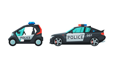 Police Car or Patrol Car as Ground Vehicle for Transportation Vector Set