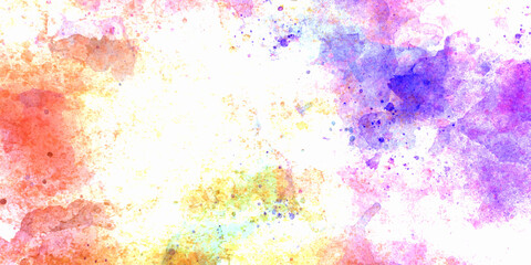 Watercolor fantastic and grungy background Colored powder explosion on white background. Freeze motion. banner of abstract painted colorful watercolor background