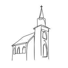 Fototapeta Continuous one simple single abstract line drawing of old church icon in silhouette on a white background. Linear stylized. obraz