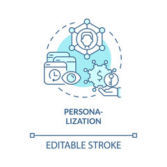 Personalization turquoise concept icon. Advantages of electronic learning abstract idea thin line illustration. Isolated outline drawing. Editable stroke. Roboto-Medium, Myriad Pro-Bold fonts used