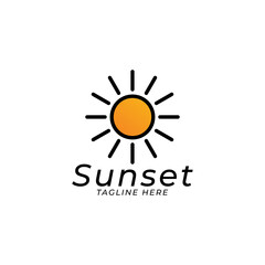 Abstract Sunset Logo. Geometric Lines Half of Sun with Colors and Black White Style isolated on Double Background. Flat Vector Logo Design Template Element for Nature and Vacation Logos.