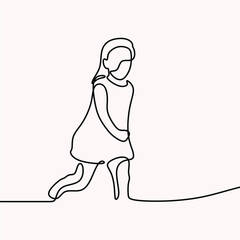 girl play run oneline single continuous line art