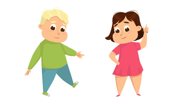 Little Boy and Girl with Overweight and Body Fat Vector Set