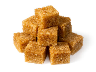 Brown sugar cubes isolated on white background