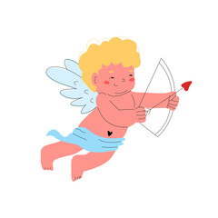 Cupid with a bow. Vector illustration. Editable stroke. Character for Valentine's Day.