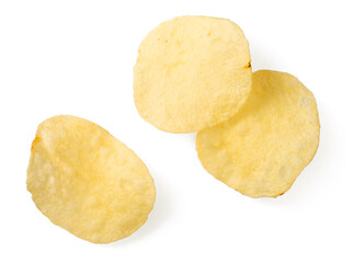 Potato chips isolated on the white background, top view
