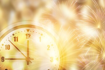 Naklejka na ściany i meble Clock on color background. New Year 2022 celebration