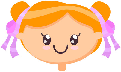 Head girl with friendly smiling face, vector illustration cartoon emoticon doodle icon drawing. Cool blonde girl happy face, kawaii emotion concept with cheerful child, friendly funny redhead kid