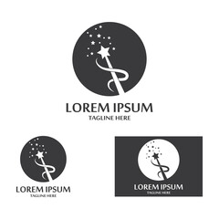 magician's hat and magic wand icon logo vector design template