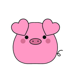 Pig. Hand drawn flat cartoon vector illustration isolated on white background