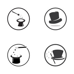 magician's hat and magic wand icon logo vector design template