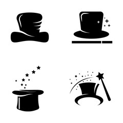 magician's hat and magic wand icon logo vector design template