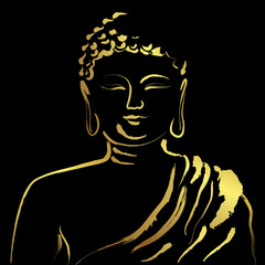 buddha with golden brush stroke painting over black background