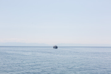 A pleasure ship on Lake Baikal, far from the shore.